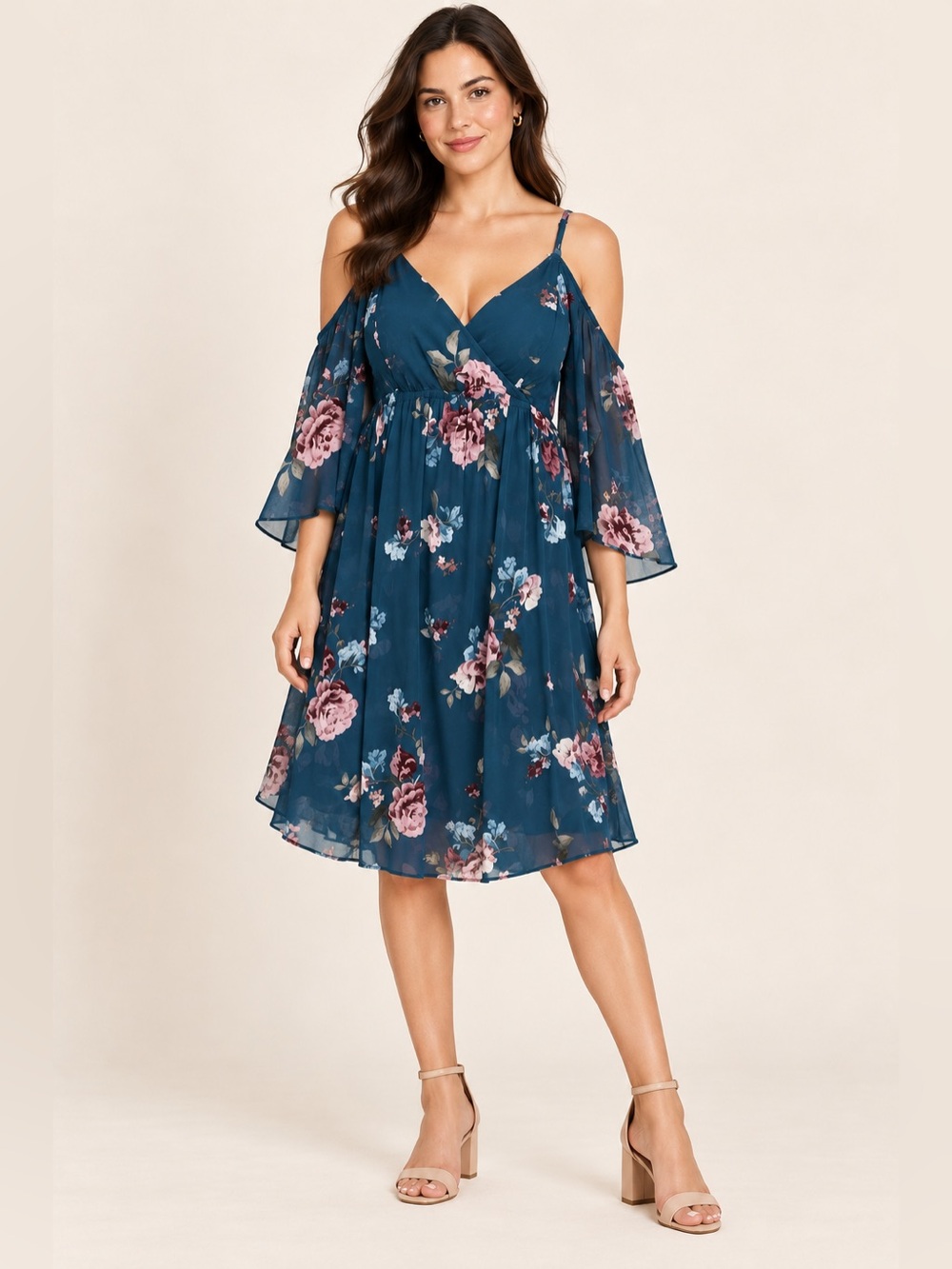 Torrid Blue Floral Cold Shoulder Dress Size 00 Surplice Neck Flowy